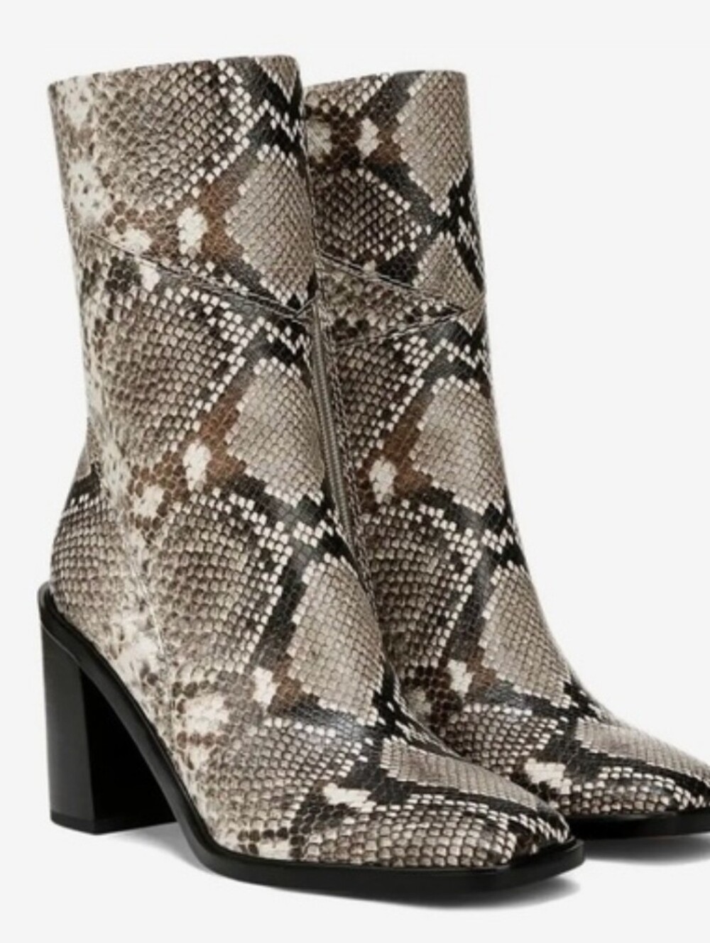 Franco Sarto Snake-Print Block Heel Ankle Boots - Taupe & Ivory - Picture 3 of 5